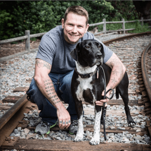 US Army Veteran, Mason Crosslin, and Griffin on their graduation day from the Shelter to Soldier program.
