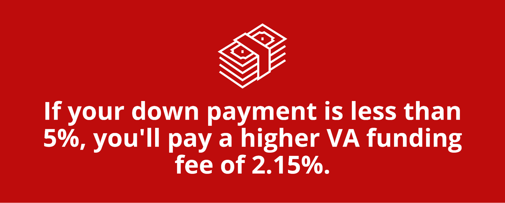 Graphic with a stack of money and text that reads, “If your down payment is less than 5%, you'll pay a higher VA funding fee of 2.15%.”