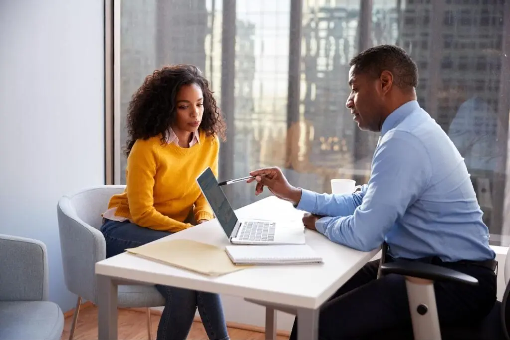 Woman meeting with financial advisor about dry funding