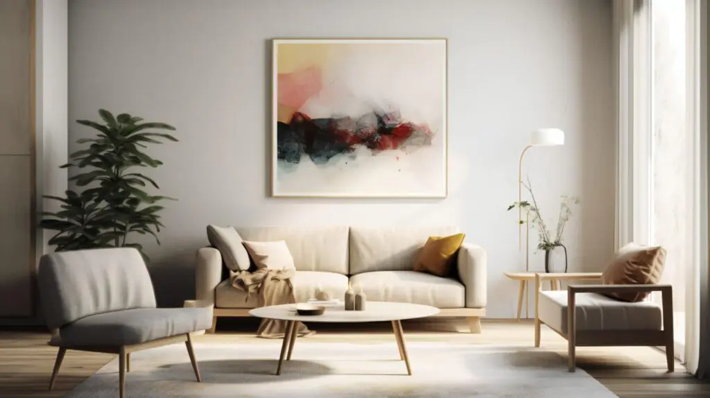 The living room of a modern apartment with sunlight shining through the window.