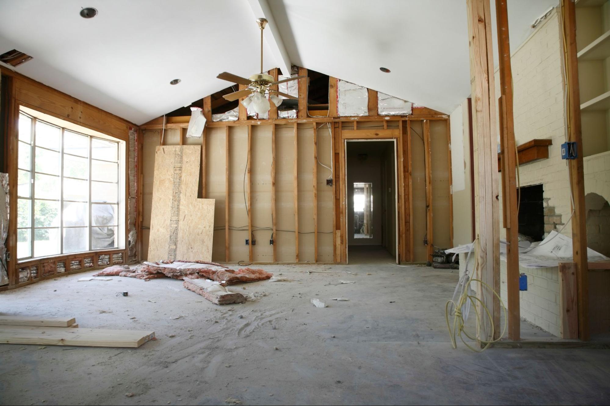 A partially renovated room in a home.